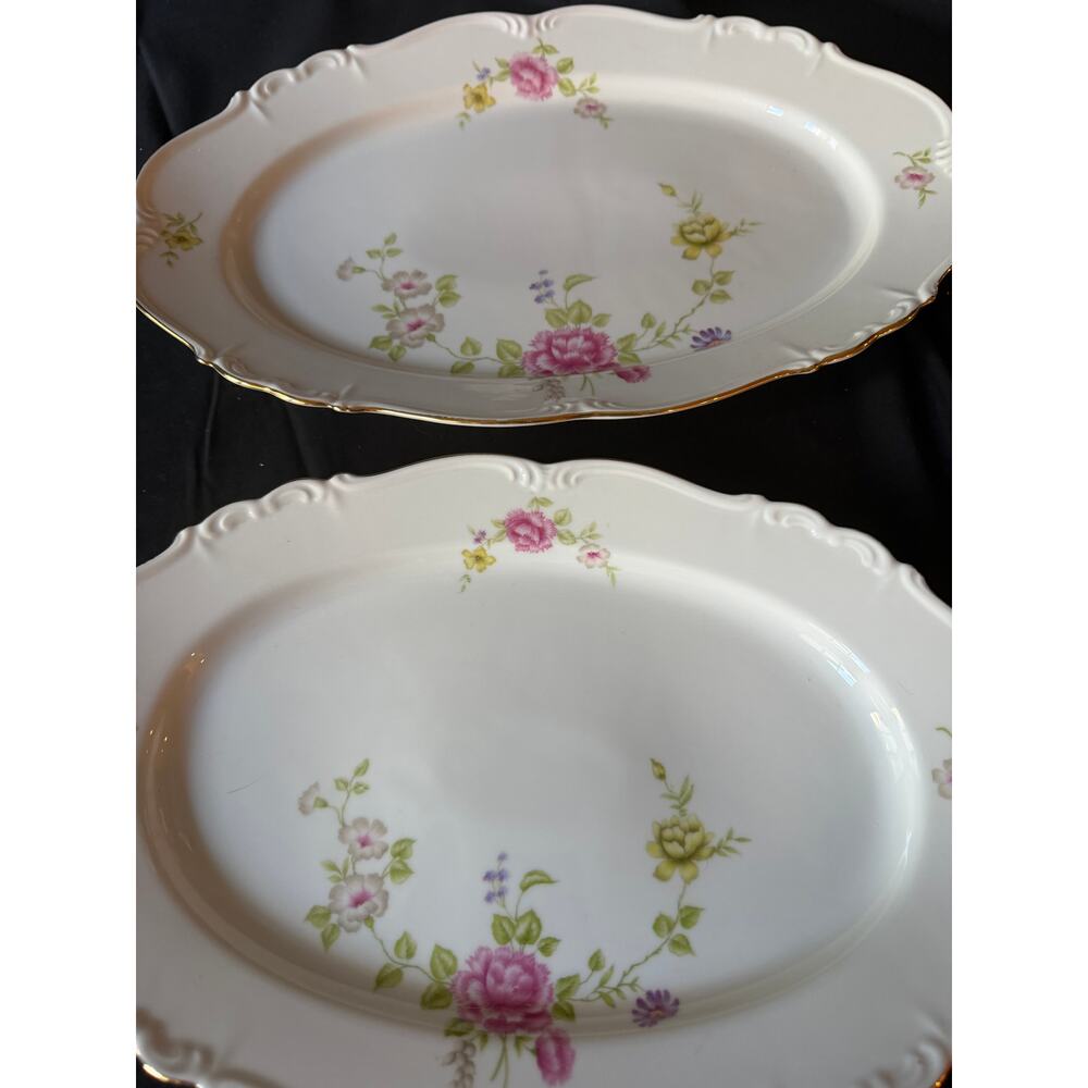 Pair of Vintage Edelstein Regent Porcelain Platters  13″ & 15″ Germany Floral